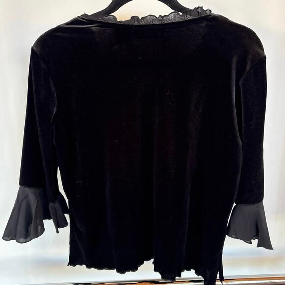 Y2K Whimsygoth Black Velvet Ruffle Top Vamp Gothic Dark Fairy Petite Large - Picture 5 of 8